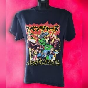 Marvel Mens Avengers Assemble! Anime Style Black Shirt